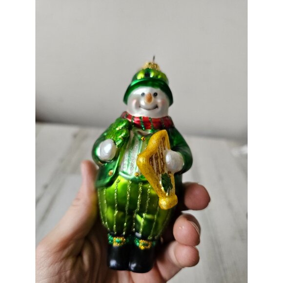 Glass snowman harp ornament three-leaf clover St Patrick's Day Xmas tree - Picture 6 of 8
